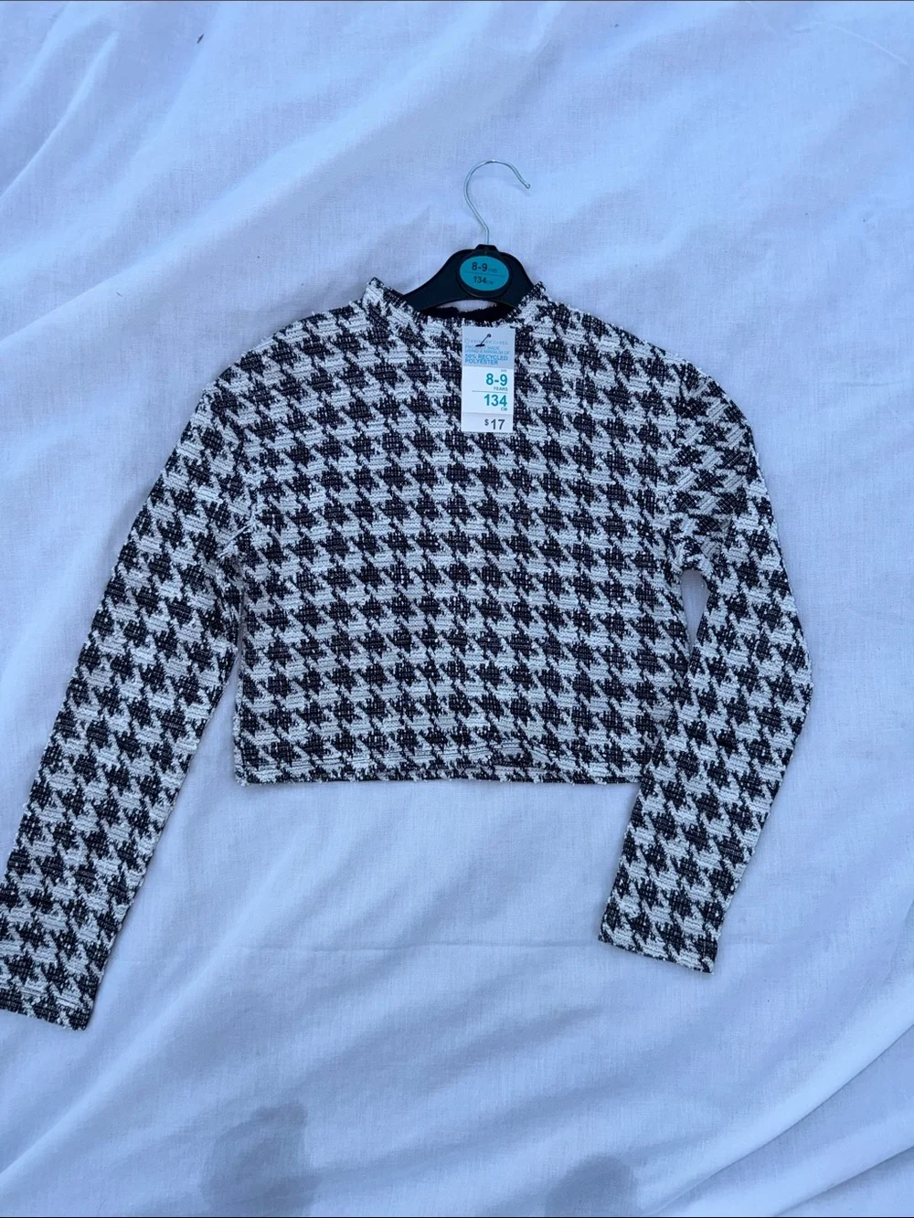 Cropped Houndstooth Blouse & Skirt - Black & White